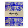 Genji washi note card set featuring a bold cobalt blue geometric pattern with textured gold detailing, packaged with kraft band