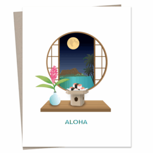 Sansei Moon Over Diamond Head Greeting Card
