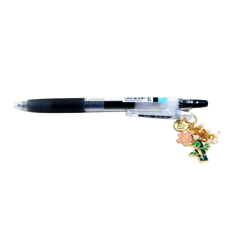 Bamboo charm pen shown horizontally with enamel bamboo and cherry blossom charms, by local designer, love MIREI