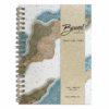 Nagame wire-bound Japanese washi notebook with flowing landscape-inspired layers of teal, olive green, and sand with subtle florals on chiyogami paper