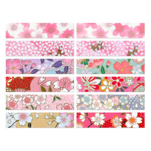 Sakura washi tape strips mixed set featuring pink cherry blossom designs on Japanese chiyogami paper