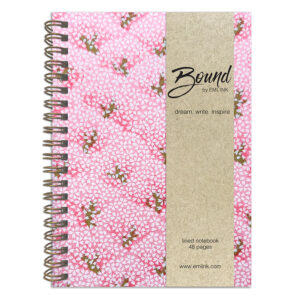 Sakurano Washi Notebook with scattered pink sakura blossoms and delicate branches on soft pink background