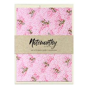 Sakurano Washi Note Card Set with scattered pink sakura blossoms and delicate branches on soft pink background