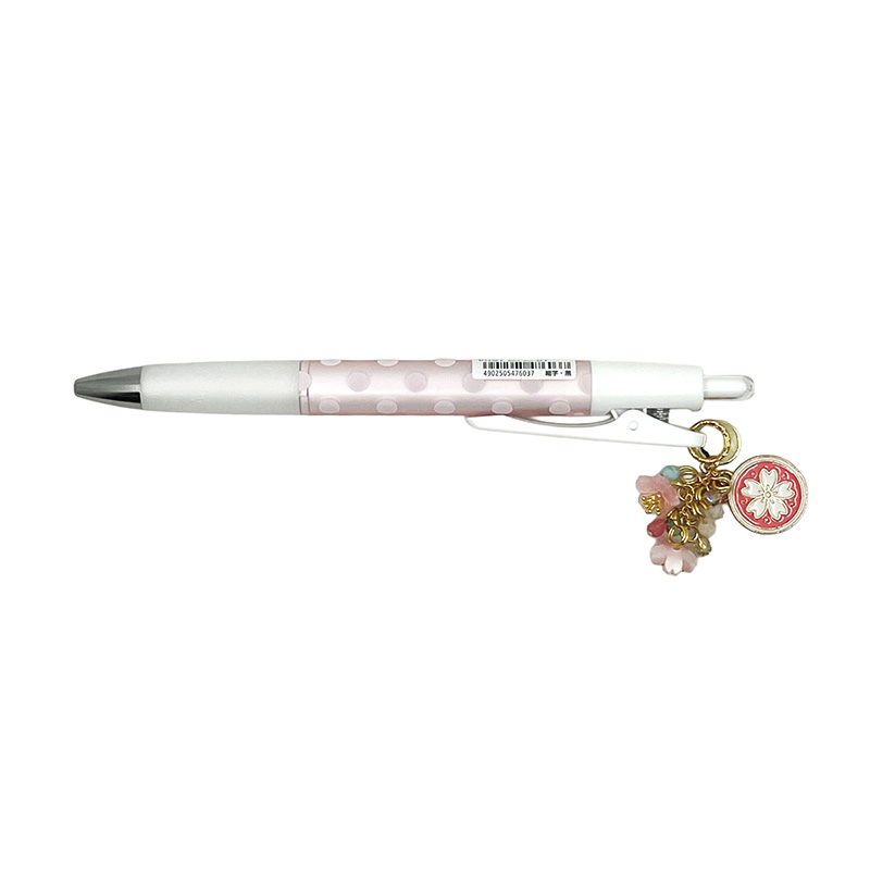 Pink polka dot sakura charm ballpoint pen with enamel flower charm and bead accents by love MIREI