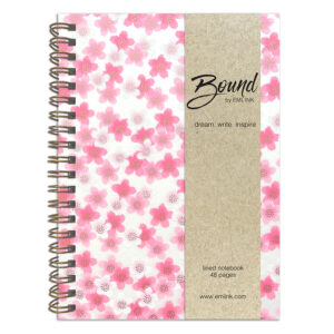 Sana White Washi Notebook with scattered pink sakura blossoms on clean white background
