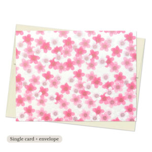 Sana White Washi Note Card with scattered pink sakura blossoms on clean white background with subtle gold accents