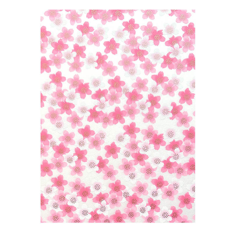 Sana White washi pattern with scattered pink sakura blossoms on clean white background with subtle gold accents