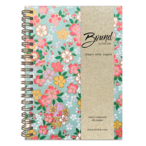 Suzuha Mint Washi Notebook with pink and yellow sakura blossoms on soft mint green background