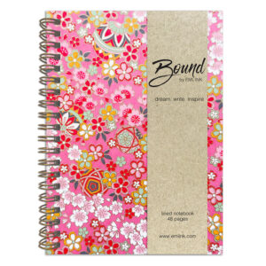 Temari Sakura Washi Notebook with colorful sakura blossoms and temari-inspired patterns on vibrant pink background