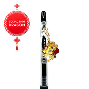 Close-up side view of Dragon zodiac charm pen by love MIREI with enamel dragon charm and coordinating bead accents