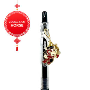 Close-up side view of Horse zodiac charm pen by love MIREI with enamel horse charm and coordinating bead accents