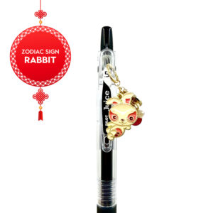 Close-up side view of Rabbit zodiac charm pen by love MIREI with enamel rabbit charm and coordinating bead accents