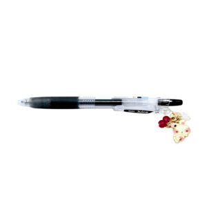 Rabbit zodiac charm pen by love MIREI featuring an enamel rabbit charm, red bead accents, and black Pilot Juice gel pen