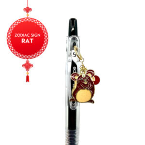 Close-up side view of Rat zodiac charm pen by love MIREI with enamel rat charm and coordinating bead accents