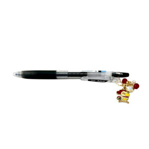 Rooster zodiac charm pen by love MIREI featuring an enamel rooster charm, red bead accents, and black Pilot Juice gel pen
