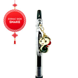 Close-up side view of Snake zodiac charm pen by love MIREI with enamel snake charm and coordinating bead accents
