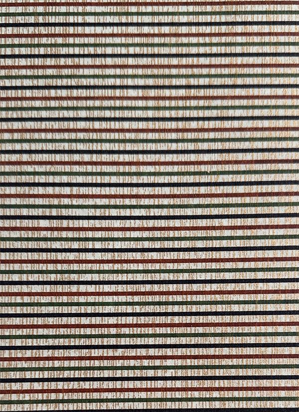 koshimori_washipattern Kōshi Mori Japanese chiyogami pattern with narrow green, brown, black, and cream stripes, textured linework, and subtle metallic gold accents