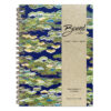 Matsukaze Japanese washi notebook with green pine pattern on deep navy chiyogami and natural paper belly band