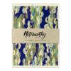 Matsukaze Japanese washi note card set with green pine pattern on deep navy chiyogami and natural paper belly band