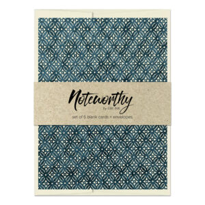 Shippō Yoru Japanese washi note card set with dark indigo seven treasures chiyogami pattern and natural paper belly band