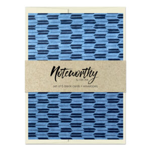Yagasuri Indigo Japanese washi note card set with blue arrow-feather chiyogami pattern and natural paper belly band