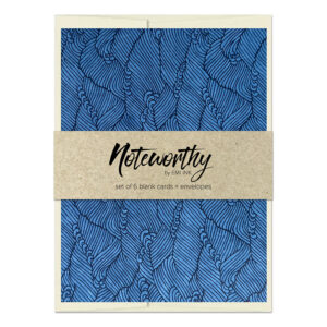 Yuunami Japanese washi note card set with blue wave chiyogami pattern and natural paper belly band