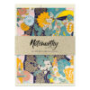 Tsuru & Bloom Navy washi note card set with kraft paper band, featuring navy Japanese chiyogami with cranes, kiku flowers, teal, peach, yellow, and gold accents.