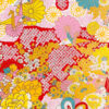 tsurubloomred_washipattern Red Japanese chiyogami pattern with cranes, kiku flowers, bright yellow blooms, pink accents, white details, and metallic gold.