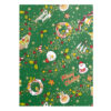Green Japanese chiyogami washi with snowmen, wreaths, holly, stars and Christmas motifs
